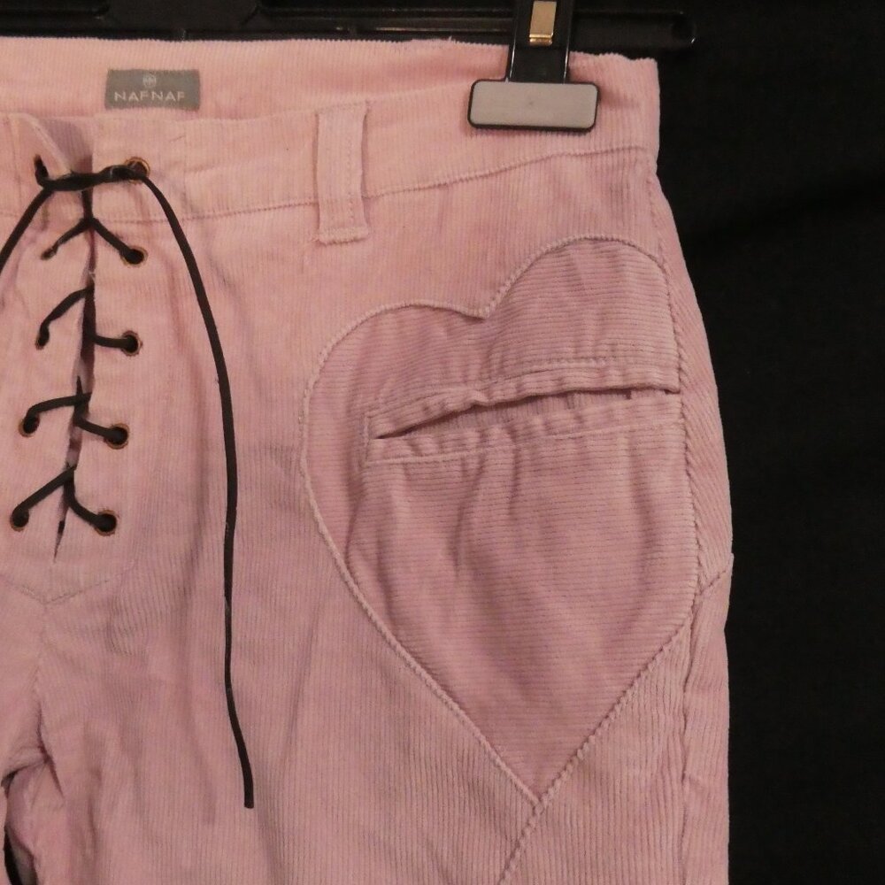 Vintage | NAF NAF | size 38 | Pastel Pink Flare Pants with Lace-Up Closure - Picture 5 of 16